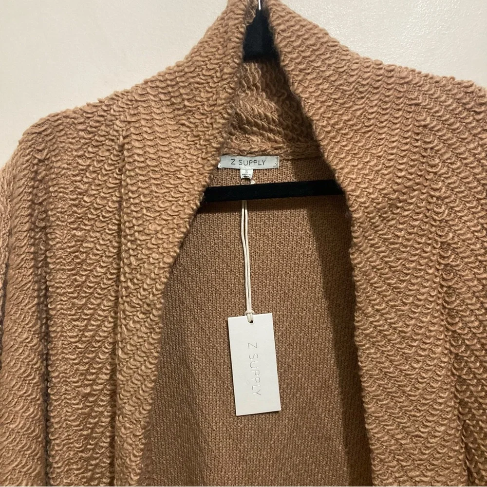 Z Supply Molly Boucle Open Front Long Sweater Size Small New Tan Brown - Picture 6 of 11